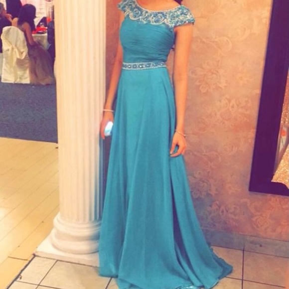 Beautiful Beaded Prom Dress.Teal Blue Color. Similar to Sherri Hill Dress. - Picture 6 of 6